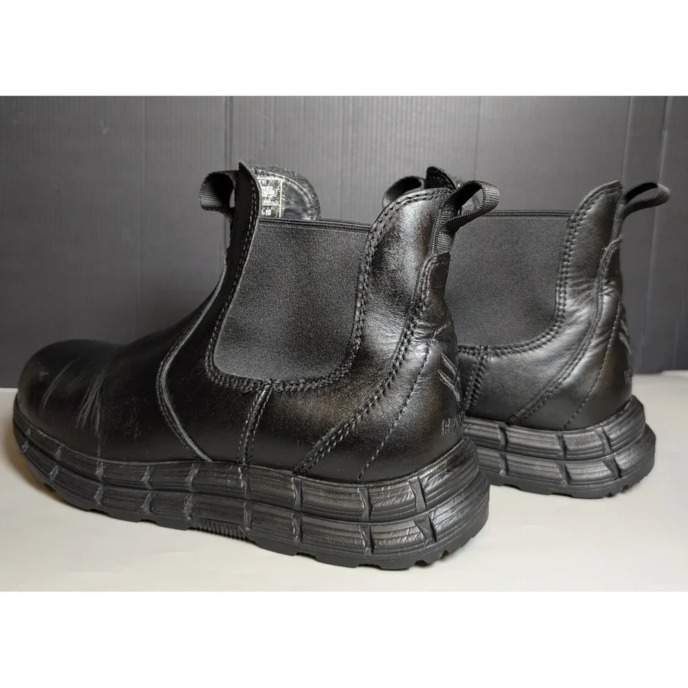 HAWX Mens Chelsea Work Boots Black Leather Slip Resistant Soft Toe 8.5D